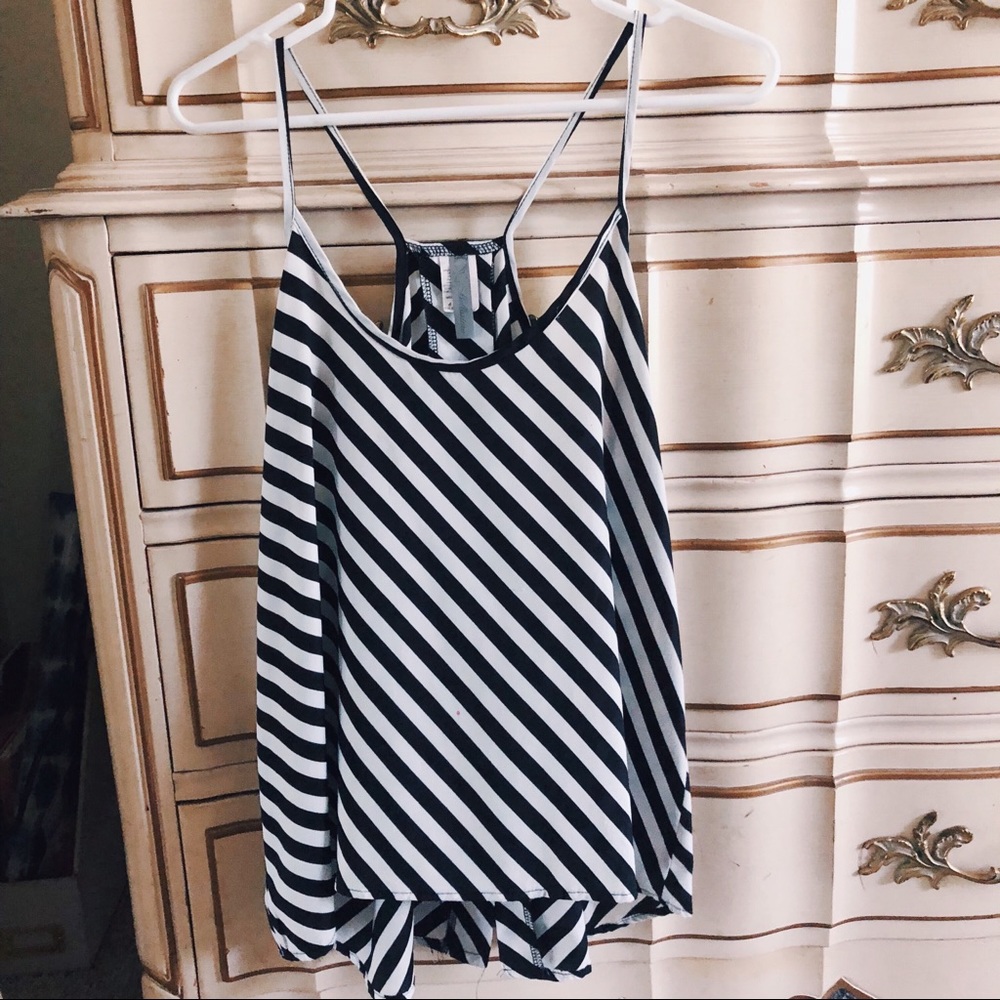 Bellissimo Black And White Striped Tank Top